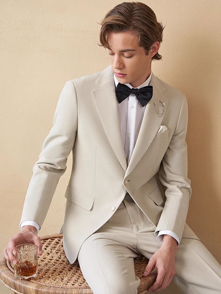 Mens Suits Set Luxury Beige Kh - Young Men'S Grooming ulasan dan harga
