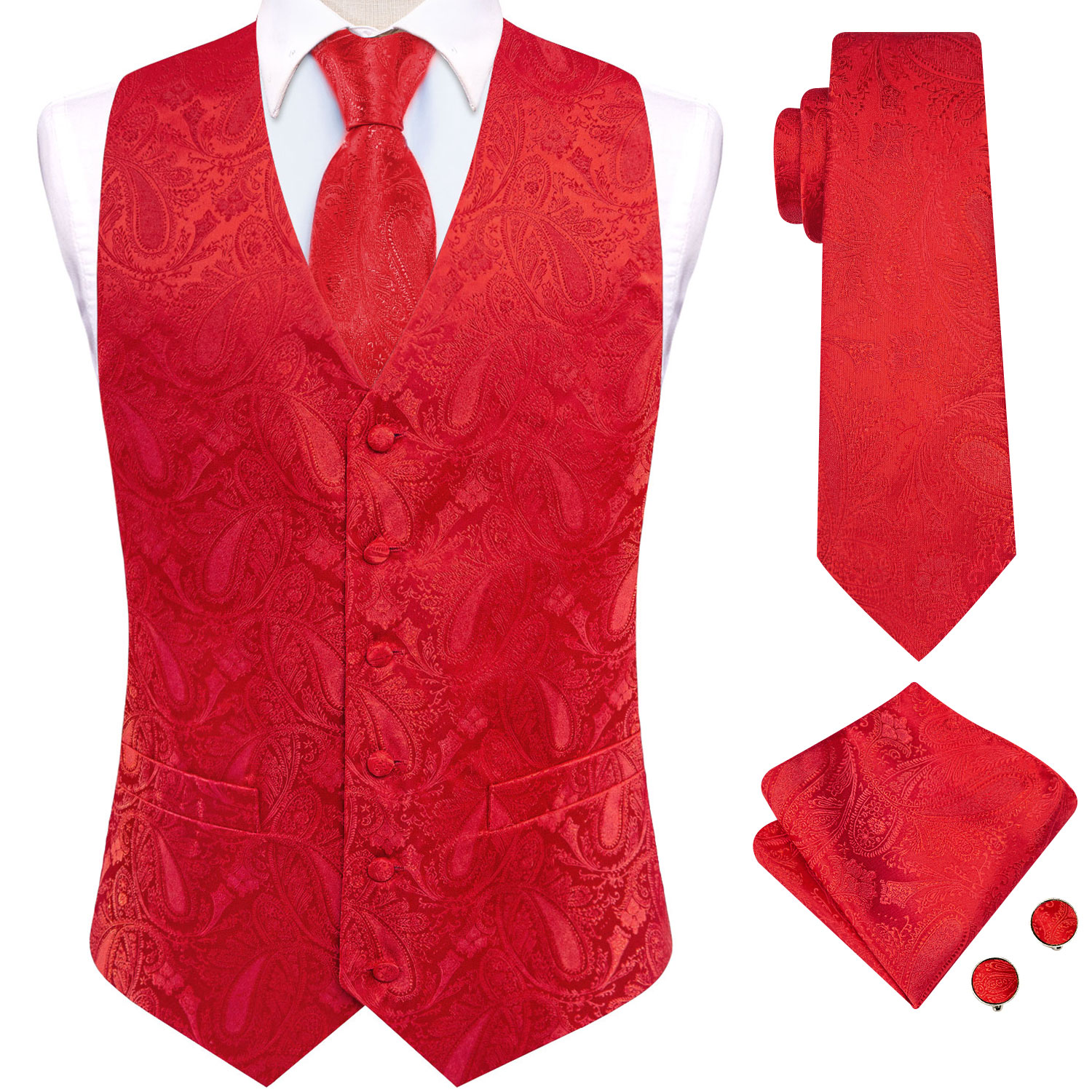 Bright Red Paisley Jacquard Wa - Mens Grooming Kit For Wedding ulasan dan harga