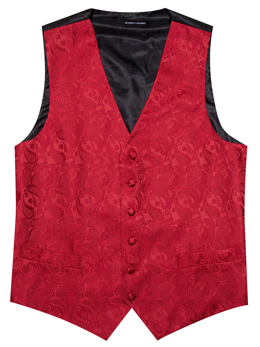 Bright Red Paisley V-Neck Wais - Mens Grooming Kit For Wedding ulasan dan harga